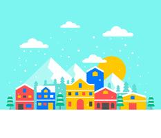 Winter Snowing Village Vector