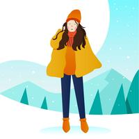 Las mujeres modelo Potrait al aire libre invierno Vector