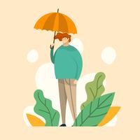 Flat Modern Boy is holding umbrella Vector Illustration