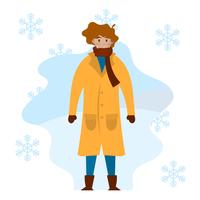 Flat male model with coat portrait in winter outdoors Vector Illustration