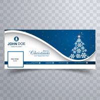 Merry christmas tree with facebook banner template vector