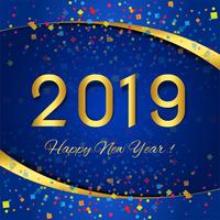 Feliz año nuevo 2019 celebración tarjeta fondo colorido vector