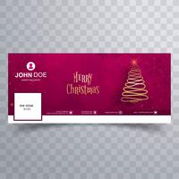 Merry christmas tree with facebook cover banner template  vector