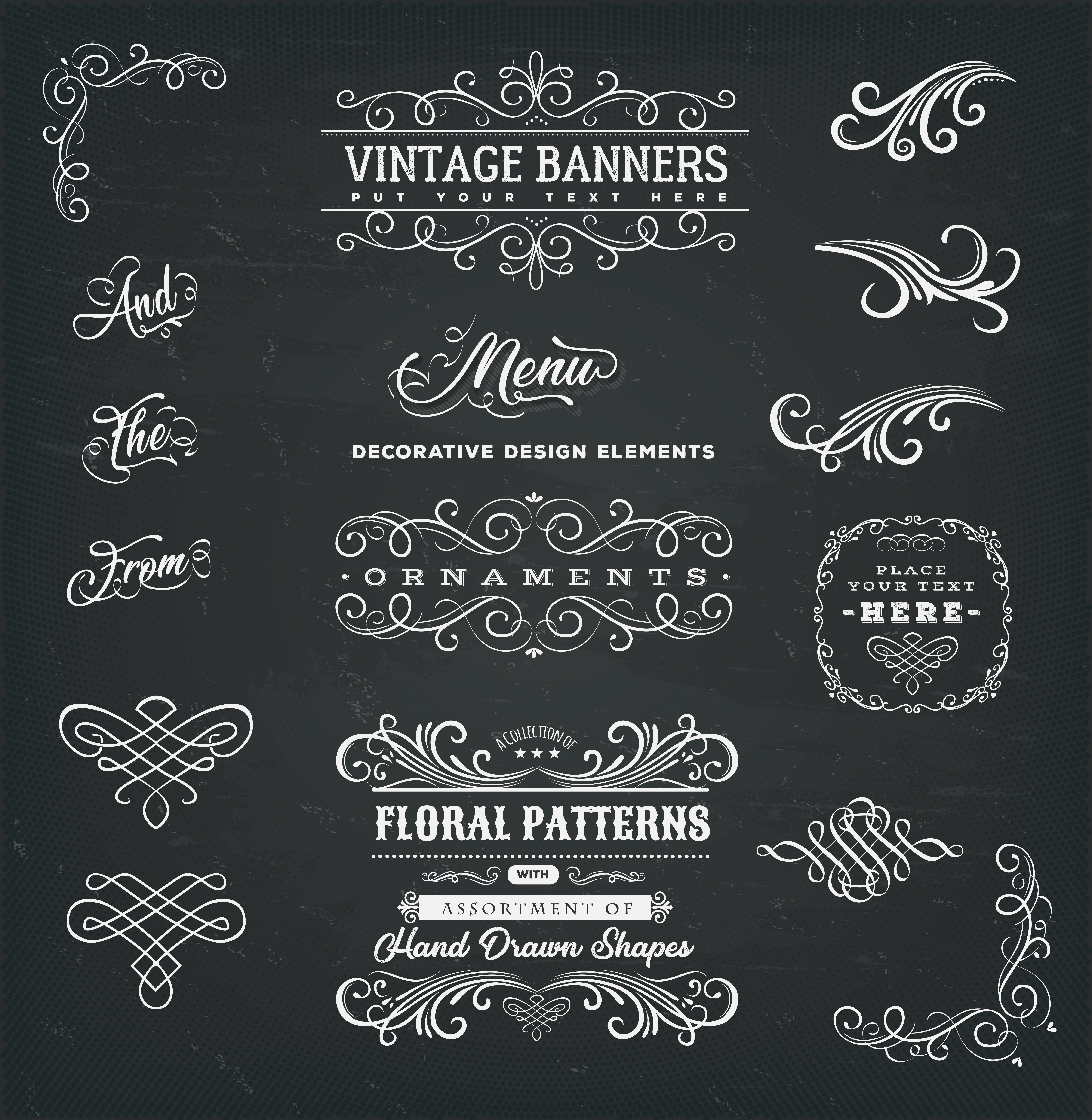 Calligraphic Frames And Banners On Chalkboard Download Free
