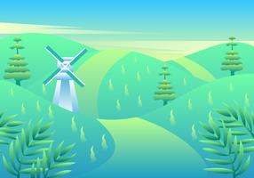 Windmill In Spring Landscape Vector