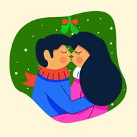 couple standing under mistletoe vector