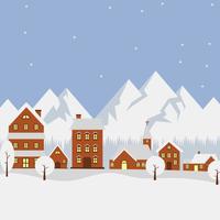 Flat Winter Village Vector Illustration