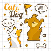 Cat And Dog Hello Stickers Set vector