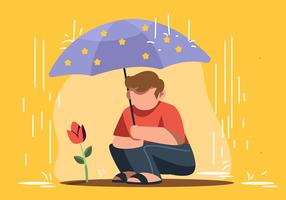 Boy Holding Umbrella vector