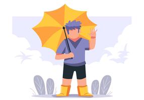 Niño, tenencia, paraguas vector
