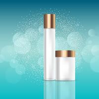 Blank cosmetic bottles on glittery background vector