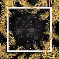 Christmas background with gold fir tree branches and white frame vector