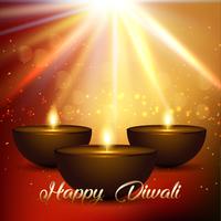 Diwali background with bokeh lights and lamps vector