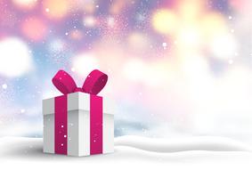 Christmas gift in snowy landscape vector