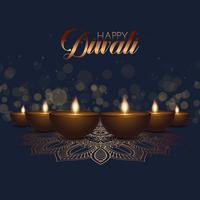 Fondo Diwali con lámparas de aceite y luces bokeh vector