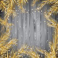 Christmas background with gold fir tree branches on a wooden tex vector