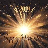 Happy New Year background with clock face and firework effect  vector