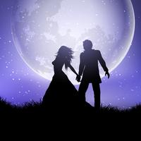 Silhouette of wedding couple against a moonlit sky  vector