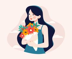 Girl With Flowers  vector