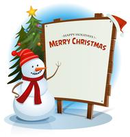 Christmas Snowman And Wood Sign Background vector