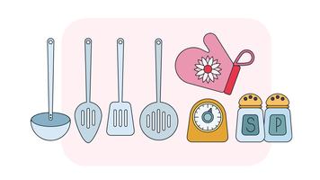 A collection of cooking tools. kitchen utensils. 5243725 Vector Art at  Vecteezy