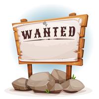 Cartoon Wood Sign With Wanted On Torn Paper vector
