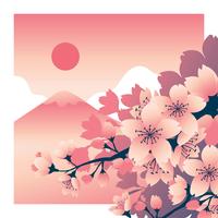 Cherry Blossoms Flower With Mountain Fuji At The Background vector