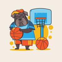 Bulldog inglés que sostiene una pelota de baloncesto vector