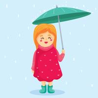 Beautiful Girl Holding Umbrella Vector