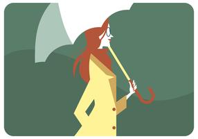 Red Hair Girl Holding Umbrella Vector