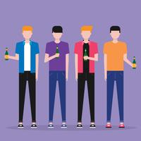 Happy Male Friends Drinking Beer Illustration