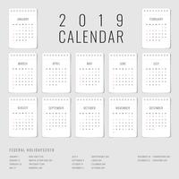 Printable Calendar 2019 Set Of 12 Monthly Template vector