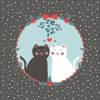 Cat Couple Under Mistletoe Vector