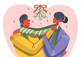 Couple Standing under Mistletoe vector