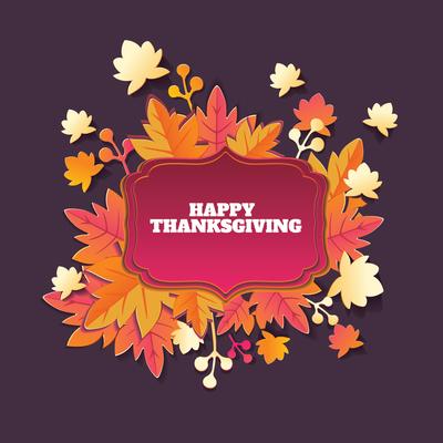 Paper Craft Thanksgiving with Autumn Leaves Background