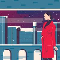 Woman Portrait in winter Vector Design