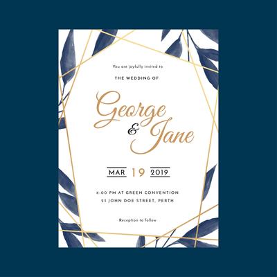 Geometric Frame Watercolor Floral Wedding Invitations Template