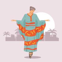 Mujer con el vestido de mujer tradicional Kaftan de lujo vector