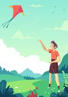 Boy Flying A Kite vector
