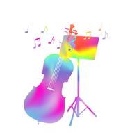 Colorful music stand with violoncello and music notes vector illustration