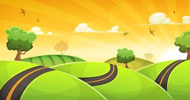 Cartoon Landscape With Road And Shining Sun vector