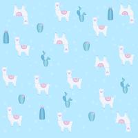 Llama or alpaca with cactus seamless pattern background vector illustration