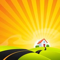 Small House In Summer Sunrise Landscape vector