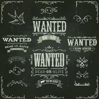 Wanted Vintage Western Banners On Chalkboard vector