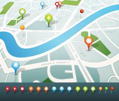 Street Map With GPS Pins Icons vector