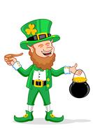 Leprechaun con pipa de fumar y olla de oro vector