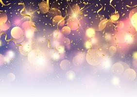 Confetti and streamers on bokeh lights background  vector