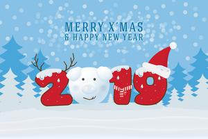 Merry Christmas and Happy New Year 2019. Christmas Greeting Card vector