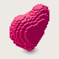 Ilustración del corazón isométrica. Icono de pixel 3d vector
