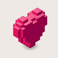 Icono del corazón del pixel 3d. vector